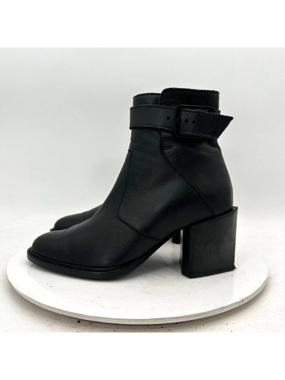 Helmut Lang Women Size EU 37.5 US 7.5 Black Leather Side Zip Block Heel Boot